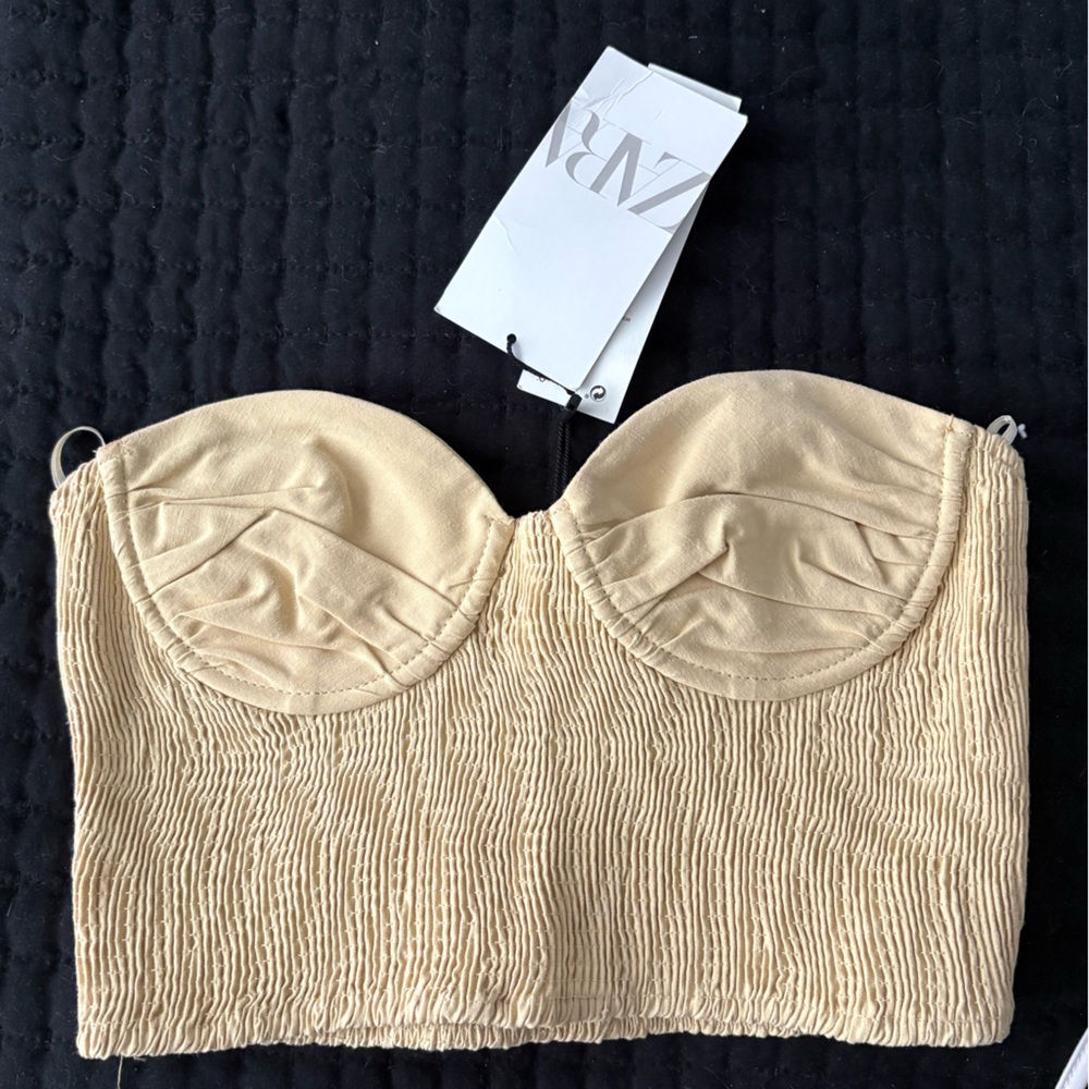 Zara beige/ yellow Textured Bandeau Top